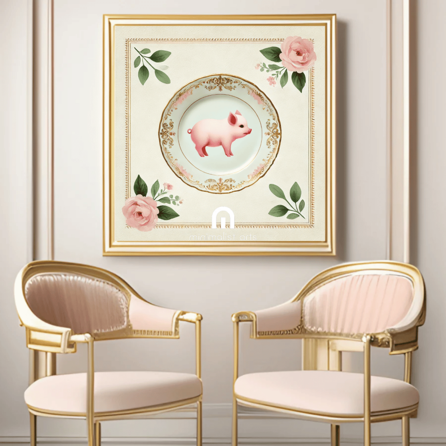 Gilded Snout – Kitchen Dining Wall Art Canvas | Stretched & Framed | Pig Wall Art Canvas Wall Art