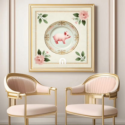 Gilded Snout – Kitchen Dining Wall Art Canvas | Stretched & Framed | Pig Wall Art Canvas Wall Art