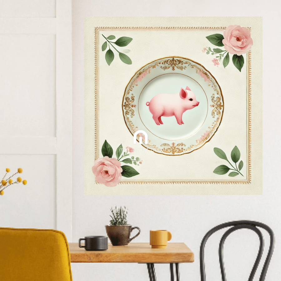 Gilded Snout – Kitchen Dining Wall Art Canvas | Stretched & Framed | Pig Wall Art Canvas Wall Art