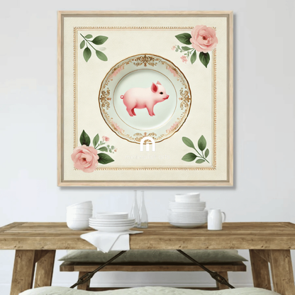 Gilded Snout – Kitchen Dining Wall Art Canvas | Stretched & Framed | Pig Wall Art Stretched Canvas Slim / 12’’x12’’