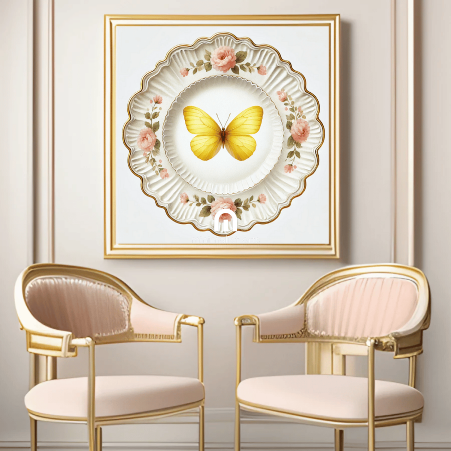 Golden Bloom and Blush Butterfly Wall Art | Kitchen Wall Art | Dining Room Wall Art | Vintage Wall Art | Elegant