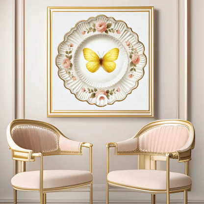 Golden Bloom and Blush Butterfly Wall Art | Kitchen Wall Art | Dining Room Wall Art | Vintage Wall Art | Elegant