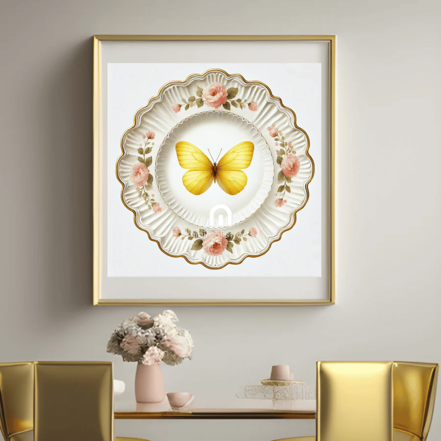 Golden Bloom and Blush Butterfly Wall Art | Kitchen Wall Art | Dining Room Wall Art | Vintage Wall Art | Elegant
