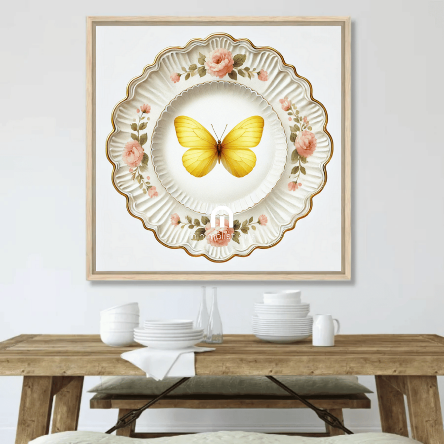 Golden Bloom and Blush Butterfly Wall Art | Kitchen Wall Art | Dining Room Wall Art | Vintage Wall Art | Elegant