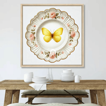 Golden Bloom and Blush Butterfly Wall Art | Kitchen Wall Art | Dining Room Wall Art | Vintage Wall Art | Elegant