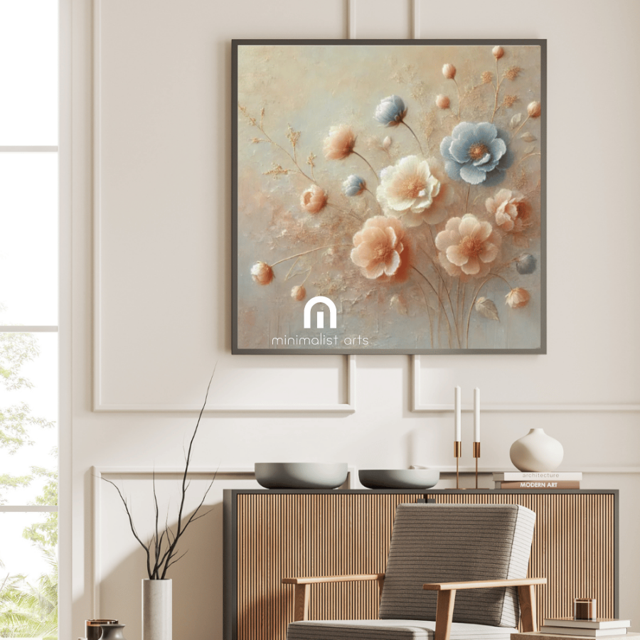 Golden Bloomscape Floral Wall Art Print Material
