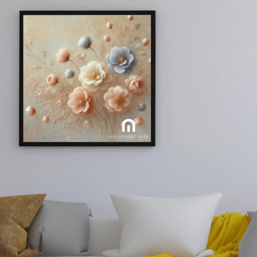 Golden Bloomscape Floral Wall Art Print Material