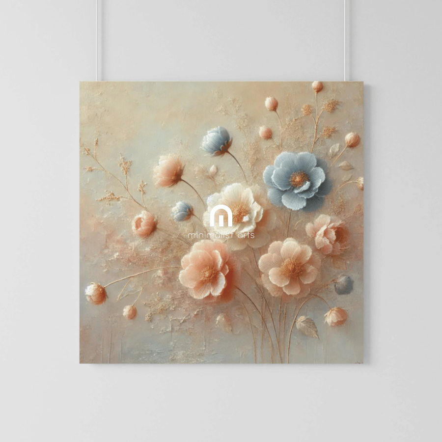 Golden Bloomscape Floral Wall Art Print Material