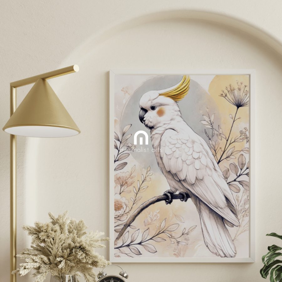 Golden Crest - Cockatoo Among Wildflowers – Australian Wildlife Canvas Wall Art Print Decor Print Material