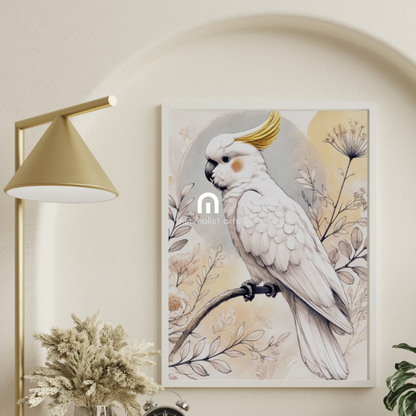 Golden Crest - Cockatoo Among Wildflowers – Australian Wildlife Canvas Wall Art Print Decor Print Material