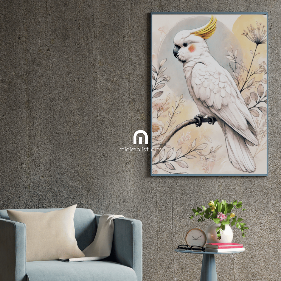 Golden Crest - Cockatoo Among Wildflowers – Australian Wildlife Canvas Wall Art Print Decor Print Material