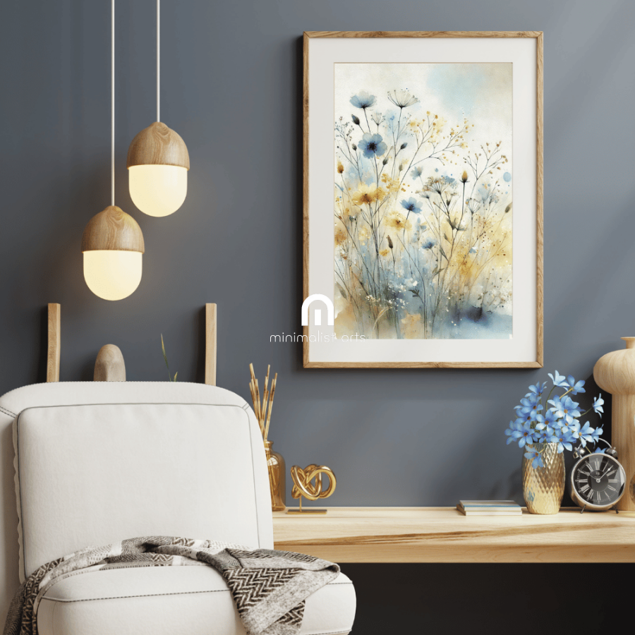 Golden Meadow – Soft Watercolor Floral Wall Art Print Material