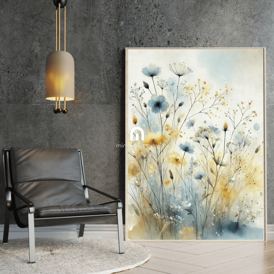 Golden Meadow – Soft Watercolor Floral Wall Art Print Material