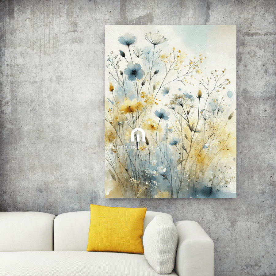 Golden Meadow – Soft Watercolor Floral Wall Art Print Material