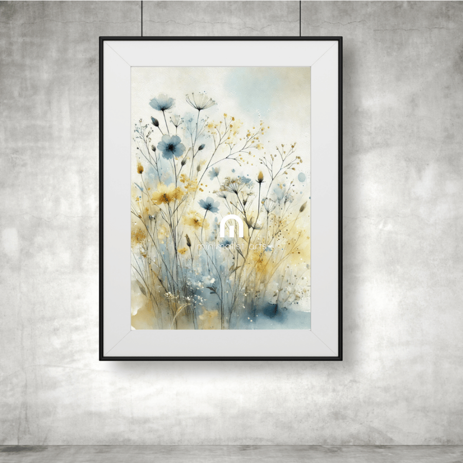 Golden Meadow – Soft Watercolor Floral Wall Art Print Material