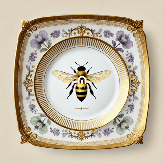 Golden Regal Bee and Violet Floral Canvas Wall Art | Kitchen Wall Art | Dining Room Wall Art | Vintage Wall Art