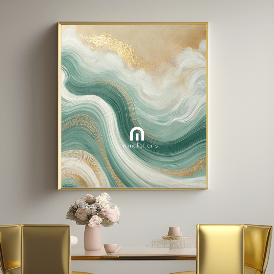 Golden Shoreline - Luxurious Abstract Green and Gold Wall Art Print Print Material