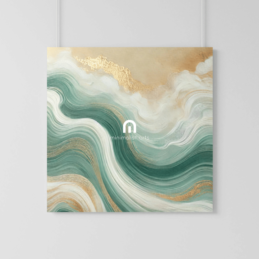Golden Shoreline - Luxurious Abstract Green and Gold Wall Art Print Print Material