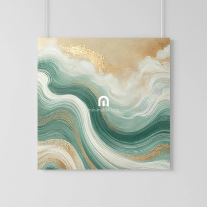 Golden Shoreline - Luxurious Abstract Green and Gold Wall Art Print Print Material