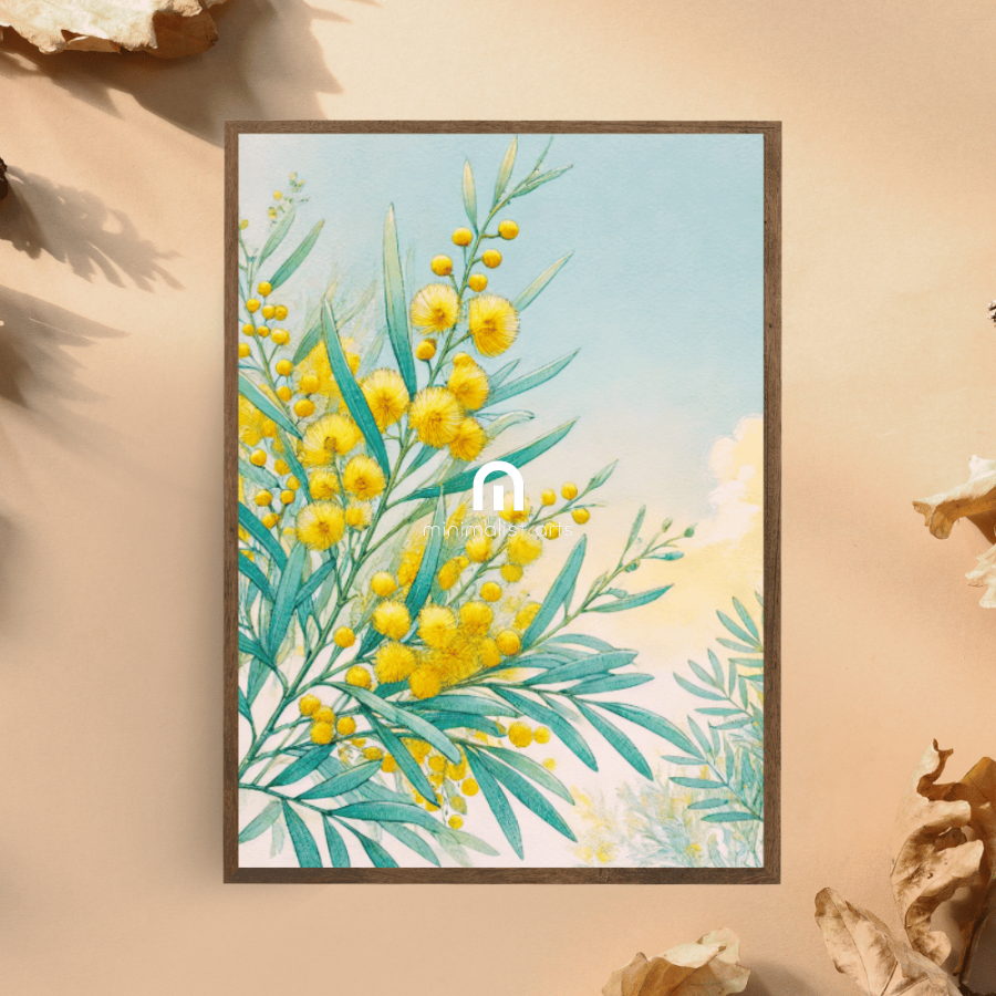 Golden Wattle Bloom – Spring Floral Botanical Canvas Wall Art Print Decor Print Material