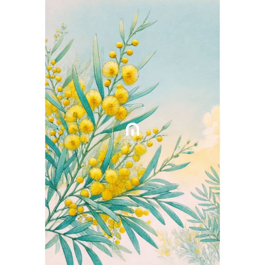 Golden Wattle Bloom – Spring Floral Botanical Canvas Wall Art Print Decor Print Material