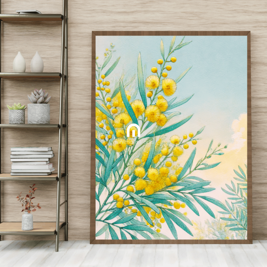 Golden Wattle Bloom – Spring Floral Botanical Canvas Wall Art Print Decor Print Material