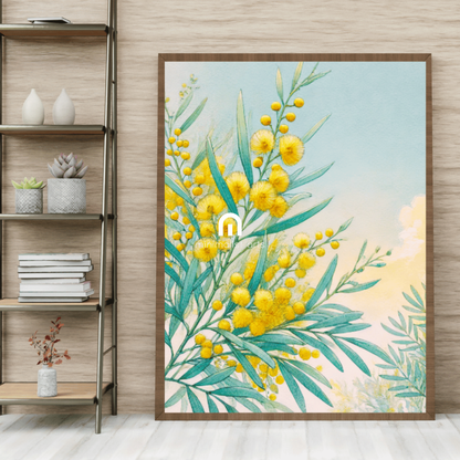 Golden Wattle Bloom – Spring Floral Botanical Canvas Wall Art Print Decor Print Material