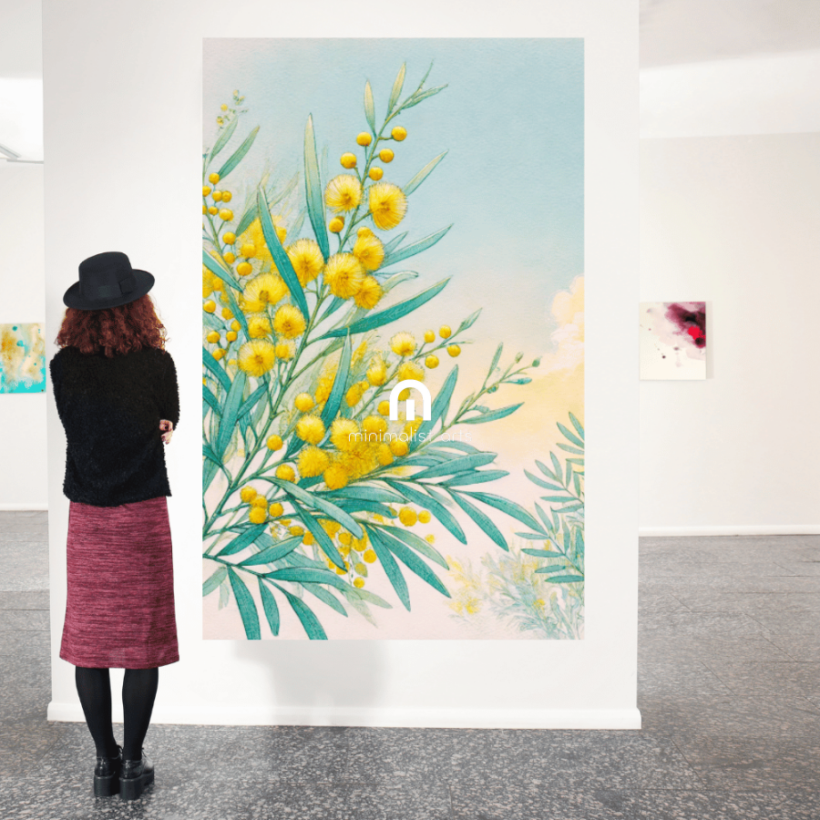 Golden Wattle Bloom – Spring Floral Botanical Canvas Wall Art Print Decor Print Material