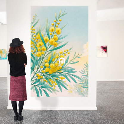 Golden Wattle Bloom – Spring Floral Botanical Canvas Wall Art Print Decor Print Material