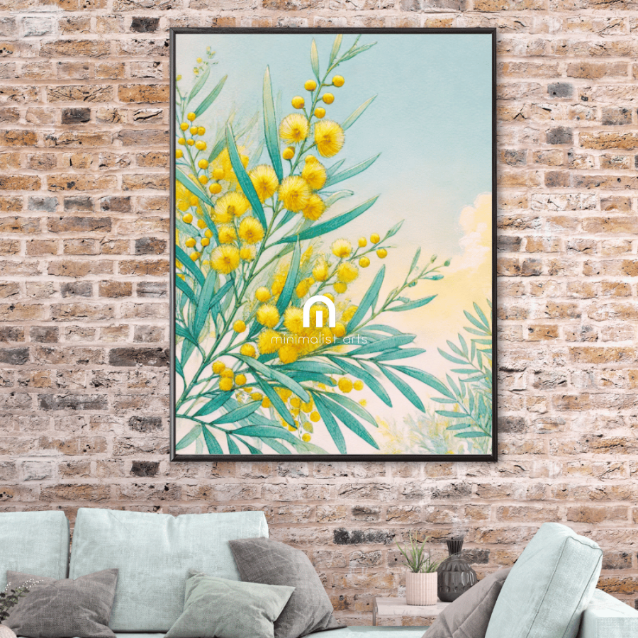 Golden Wattle Bloom – Spring Floral Botanical Canvas Wall Art Print Decor Print Material