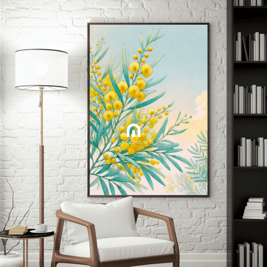 Golden Wattle Bloom – Spring Floral Botanical Canvas Wall Art Print Decor Print Material