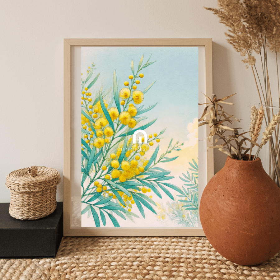 Golden Wattle Bloom – Spring Floral Botanical Canvas Wall Art Print Decor Print Material