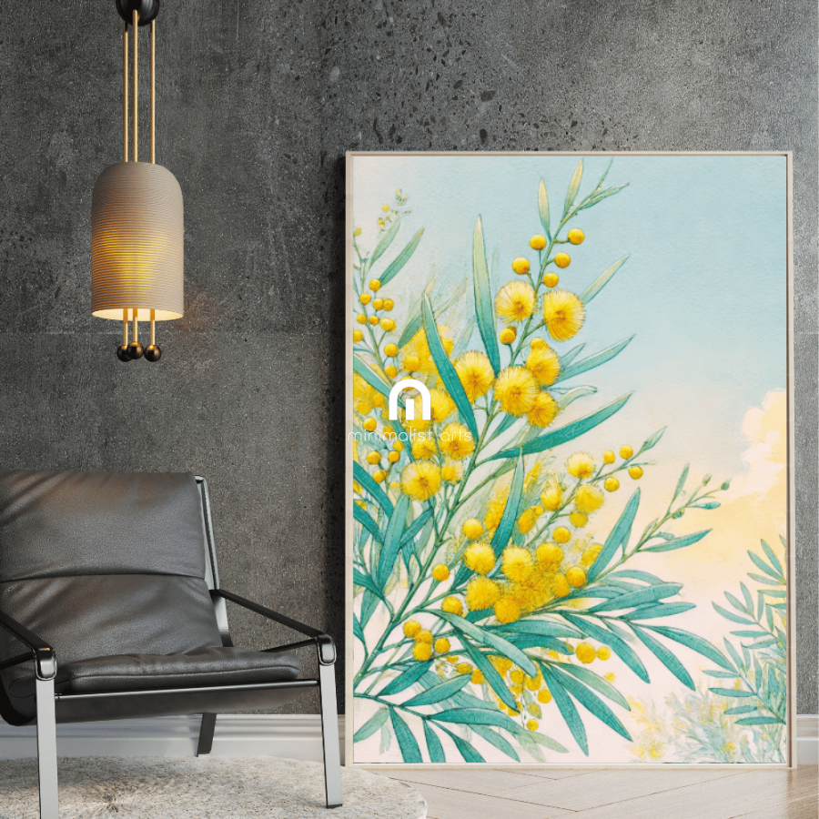 Golden Wattle Bloom – Spring Floral Botanical Canvas Wall Art Print Decor Print Material