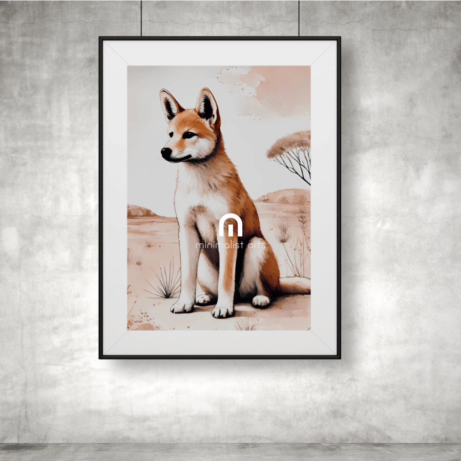 Guardian of the Red Sands - The Dingo – Australian Wildlife Canvas Wall Art Print Decor Poster with Hanger / 40x60 cm