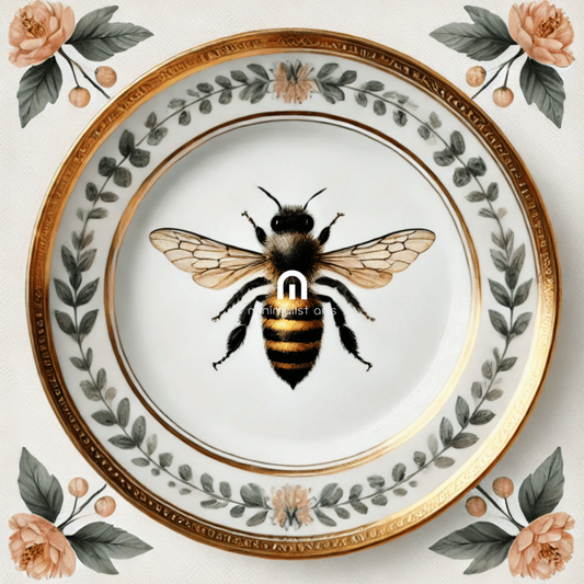 Heirloom Bee and Laurel Rim Floral Canvas Wall Art | Kitchen Wall Art | Dining Room Wall Art | Vintage Wall Art