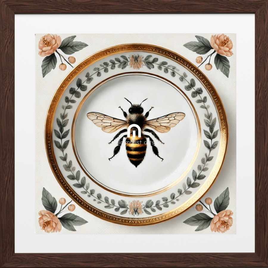 Heirloom Bee and Laurel Rim Floral Canvas Wall Art | Kitchen Wall Art | Dining Room Wall Art | Vintage Wall Art