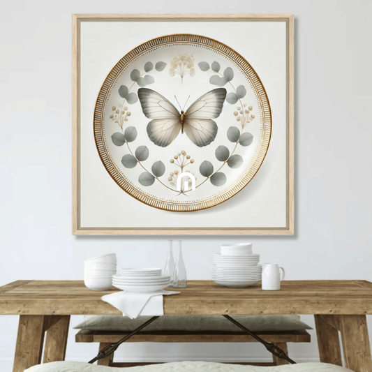 Ivory Whisper and Eucalyptus Butterfly Wall Art | Kitchen Wall Art | Dining Room Wall Art | Vintage Wall Art