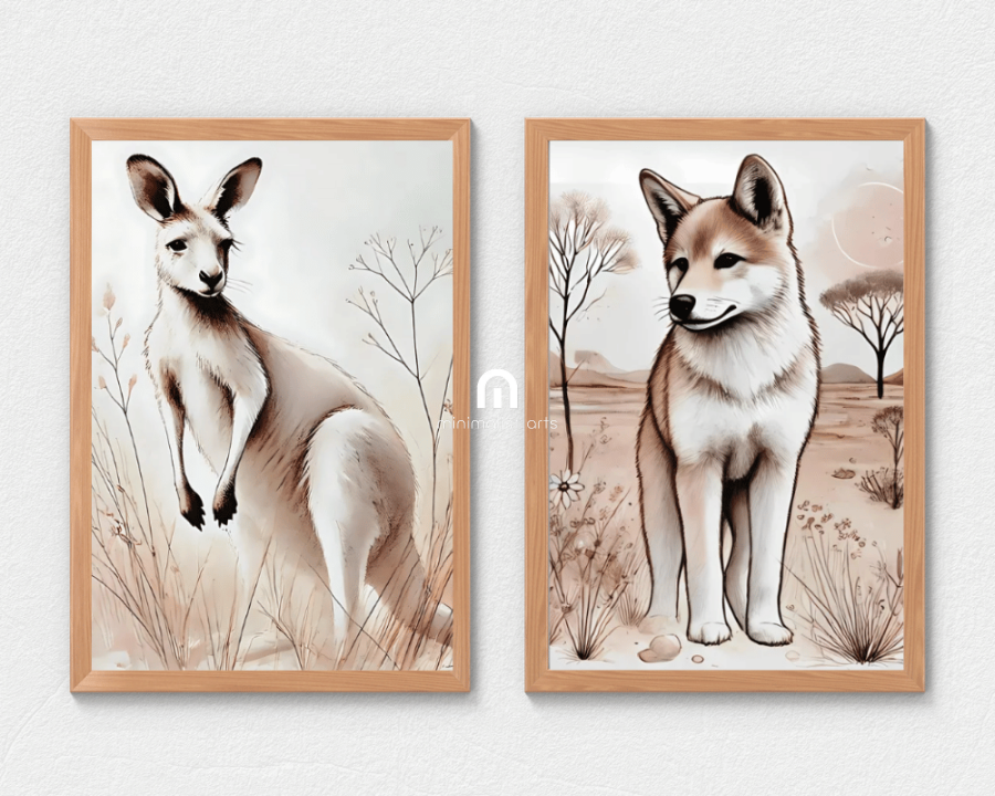 Kangaroo + Dingo Nursery Wall Art Set of 2 Print Material