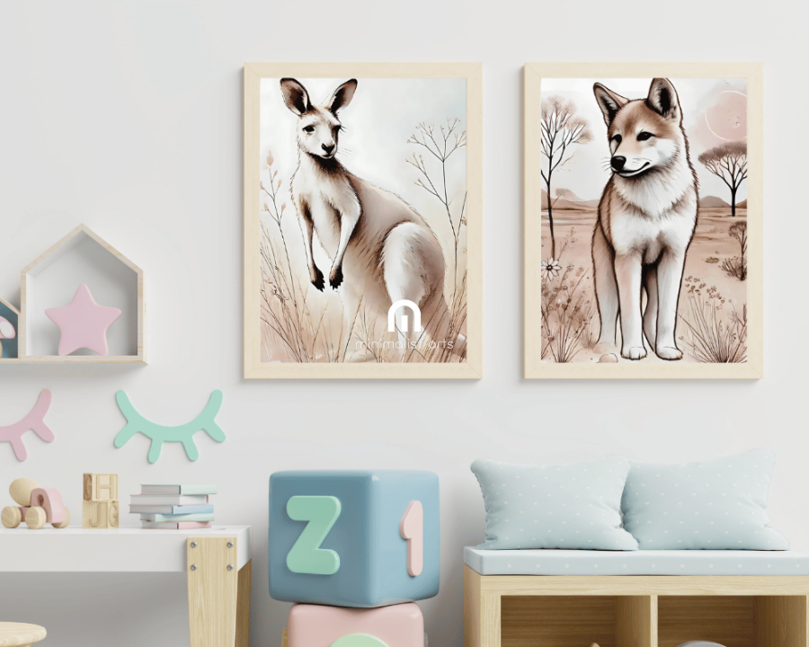 Kangaroo + Dingo Nursery Wall Art Set of 2 Print Material