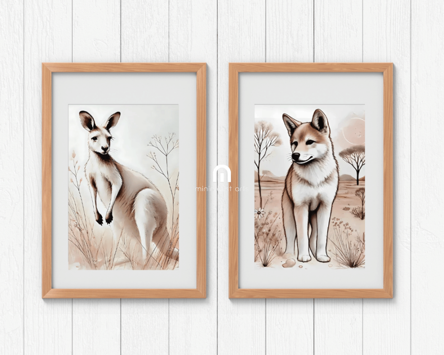 Kangaroo + Dingo Nursery Wall Art Set of 2 Print Material