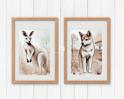 Kangaroo + Dingo Nursery Wall Art Set of 2 Print Material