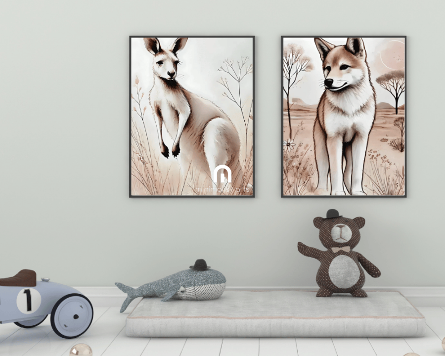 Kangaroo + Dingo Nursery Wall Art Set of 2 Print Material