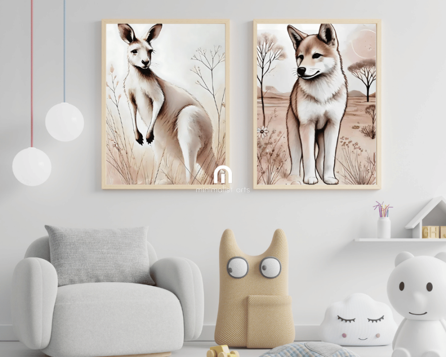 Kangaroo + Dingo Nursery Wall Art Set of 2 Print Material