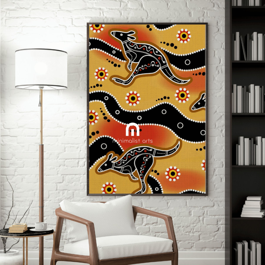 Kangaroo Dreaming – Aboriginal Canvas Wall Art | Stretched & Framed Stretched Canvas / 40x60 cm / 16x24″ / Thick Print