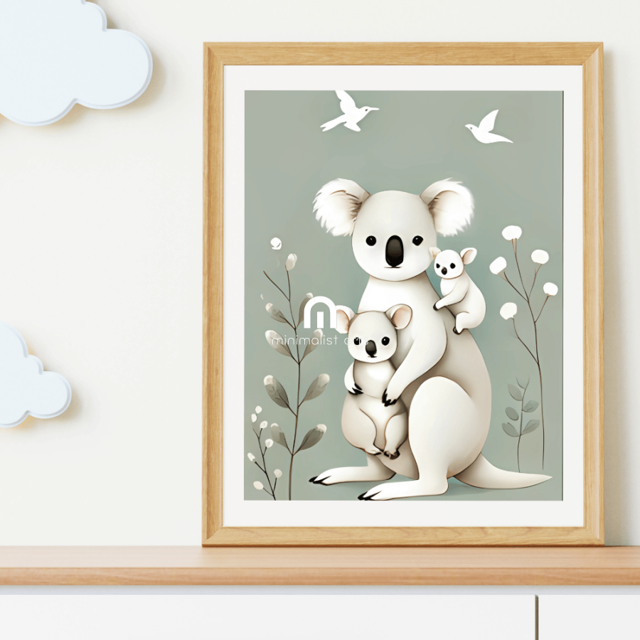 Koala Family Minimalist Canvas Wall Art – Mother and Baby Joeys Nature Print Decor Print Material