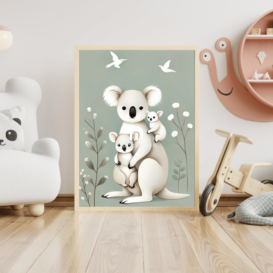 Koala Family Minimalist Canvas Wall Art – Mother and Baby Joeys Nature Print Decor Print Material