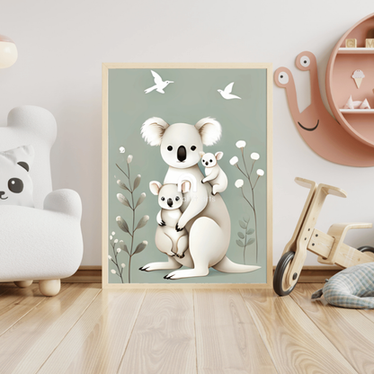Koala Family Minimalist Canvas Wall Art – Mother and Baby Joeys Nature Print Decor Print Material