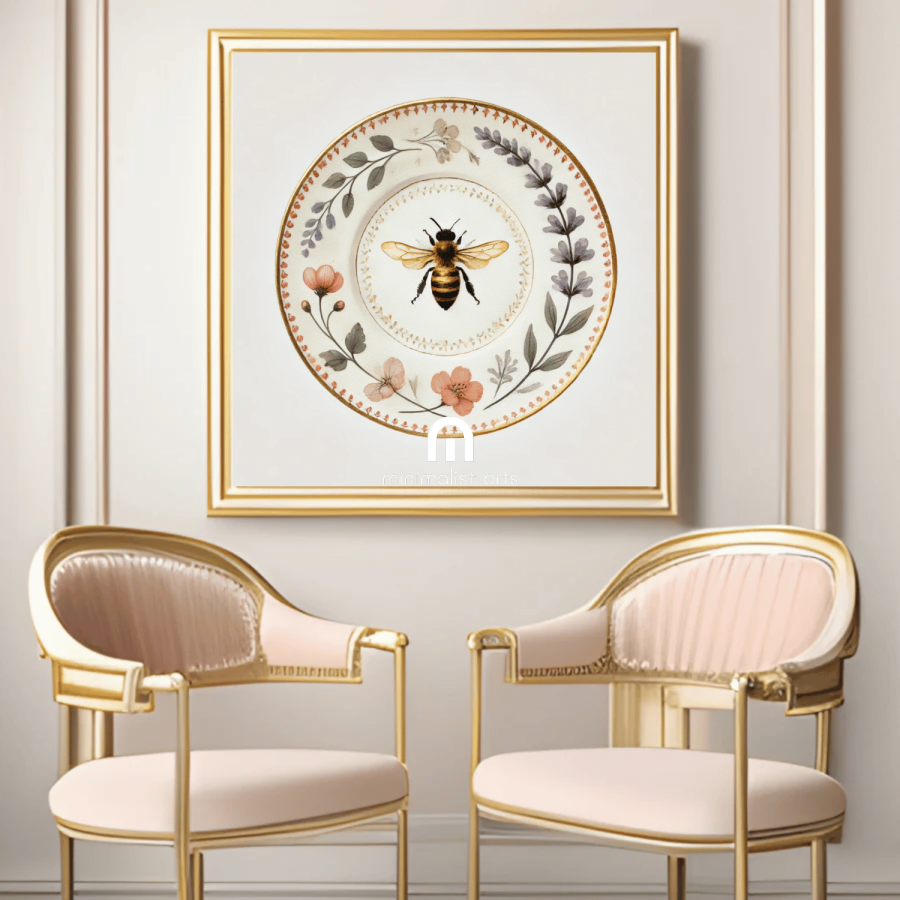 Lavender Bee and Meadow Garland Canvas Wall Art | Kitchen Wall Art | Dining Room Wall Art | Vintage Wall Art
