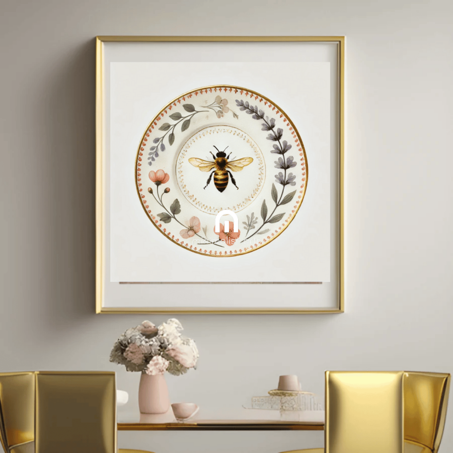 Lavender Bee and Meadow Garland Canvas Wall Art | Kitchen Wall Art | Dining Room Wall Art | Vintage Wall Art