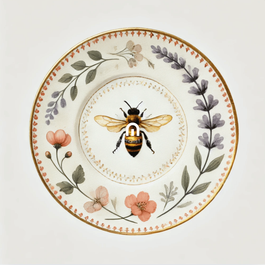 Lavender Bee and Meadow Garland Canvas Wall Art | Kitchen Wall Art | Dining Room Wall Art | Vintage Wall Art
